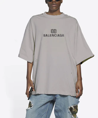 巴黎世家馬賽克模糊Logo BB寬鬆破壞灰色短袖男裝 651795TKVF58174 Sizing 巴黎世家馬賽克模糊Logo BB寬鬆破壞灰色短袖男裝 651795TKVF58174