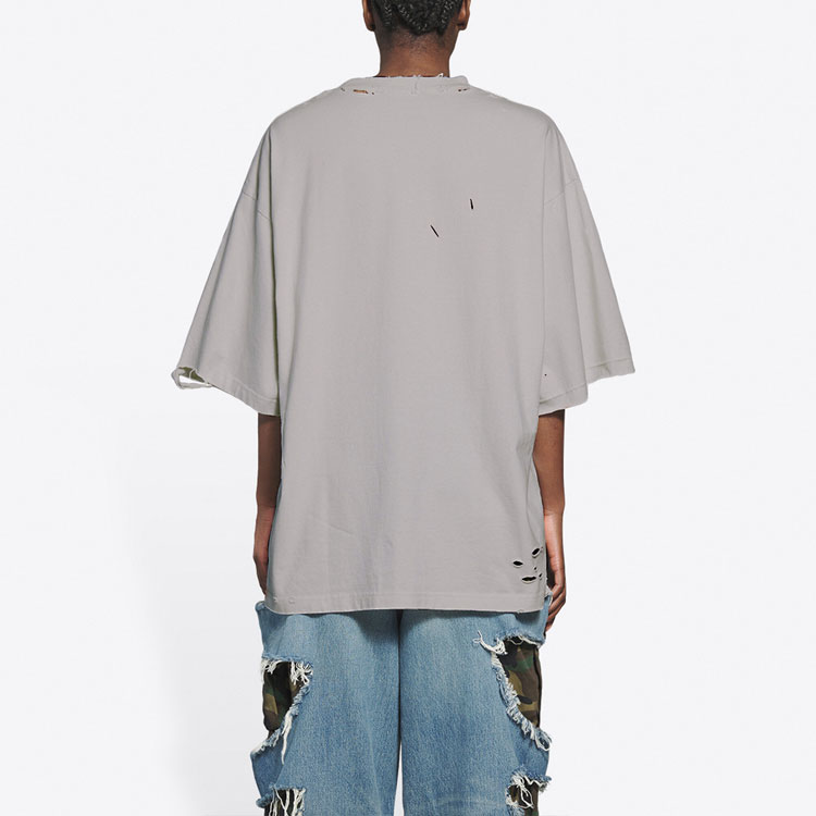 Cheap 巴黎世家馬賽克模糊Logo BB寬鬆破壞灰色短袖男裝 651795TKVF58174