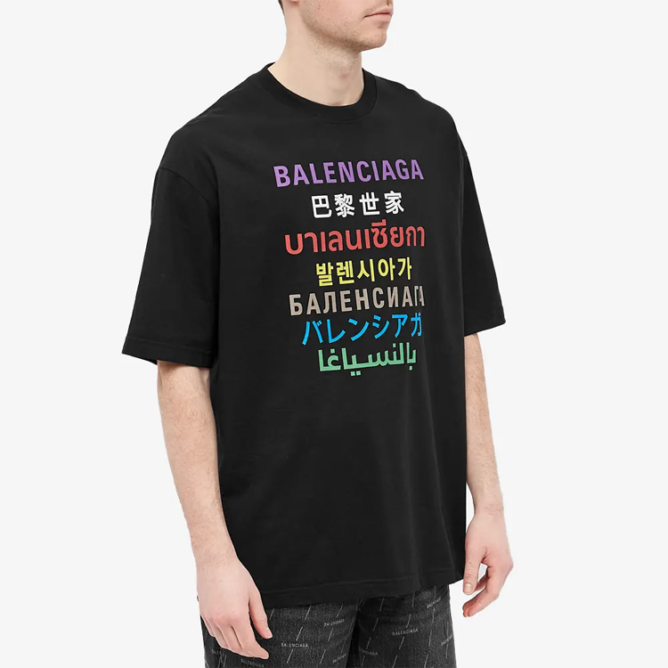 Balenciaga Multilingual Print SS21 Short Sleeve Pullover T-Shirt Black Men 612966TJVI32771 圖 5