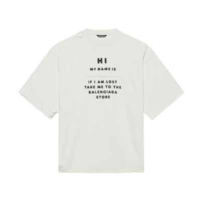 Balenciaga My Name Is Wide Fit Letter Print Vintage Knit T-Shirt White Mens. 661715TKVF19081