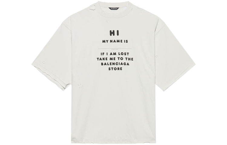 Order Balenciaga My Name Is Wide Fit Letter Print Vintage Knit T-Shirt White Mens. 661715TKVF19081