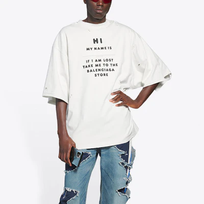 Balenciaga My Name Is Wide Fit Letter Print Vintage Knit T-Shirt White Mens. 661715TKVF19081 Shop Balenciaga My Name Is Wide Fit Letter Print Vintage Knit T-Shirt White Mens. 661715TKVF19081