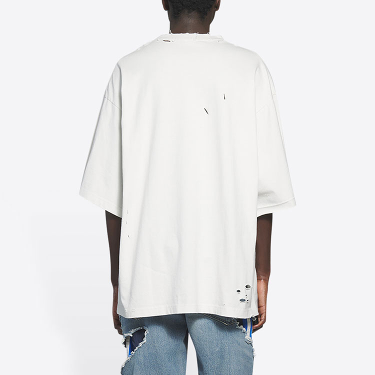 Purchase Balenciaga My Name Is Wide Fit Letter Print Vintage Knit T-Shirt White Mens. 661715TKVF19081