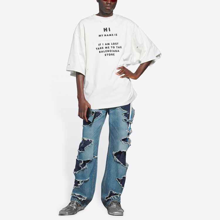 Sizing Balenciaga My Name Is Wide Fit Letter Print Vintage Knit T-Shirt White Mens. 661715TKVF19081