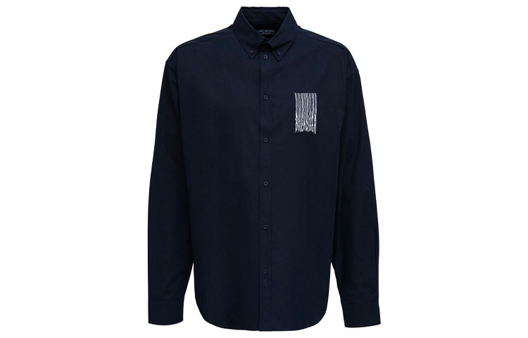 Balenciaga Navy Blue Stripe Print Long-Sleeve Shirt Classic Fit. 662982TKM028065