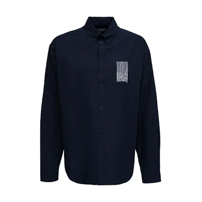 Balenciaga Navy Blue Stripe Print Long-Sleeve Shirt Classic Fit. 662982TKM028065