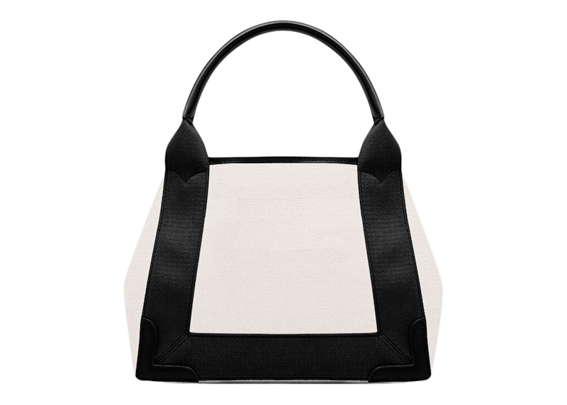 Lookbook 巴黎世家海軍藍Cabas小號托特包，淺米色/黑色