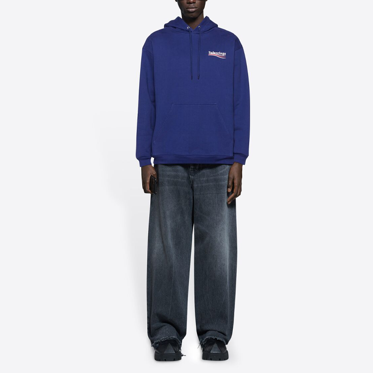 Shop 巴黎世家海軍藍Logo印花連帽衫 600583TIV531195