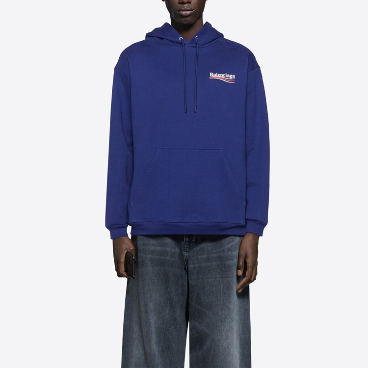 Cheap 巴黎世家海軍藍Logo印花連帽衫 600583TIV531195