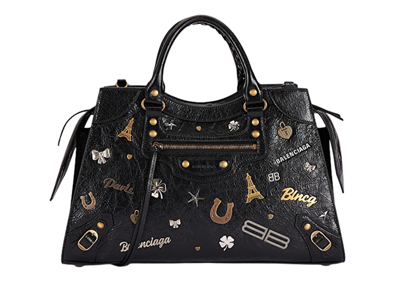 Balenciaga Neo Classic City Tote Bag Medium Allover Details Black/Gold/White