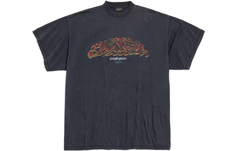 Balenciaga Offshore Black Graphic Print Unisex Oversized T-Shirt. 739028TPVM81568 圖 2