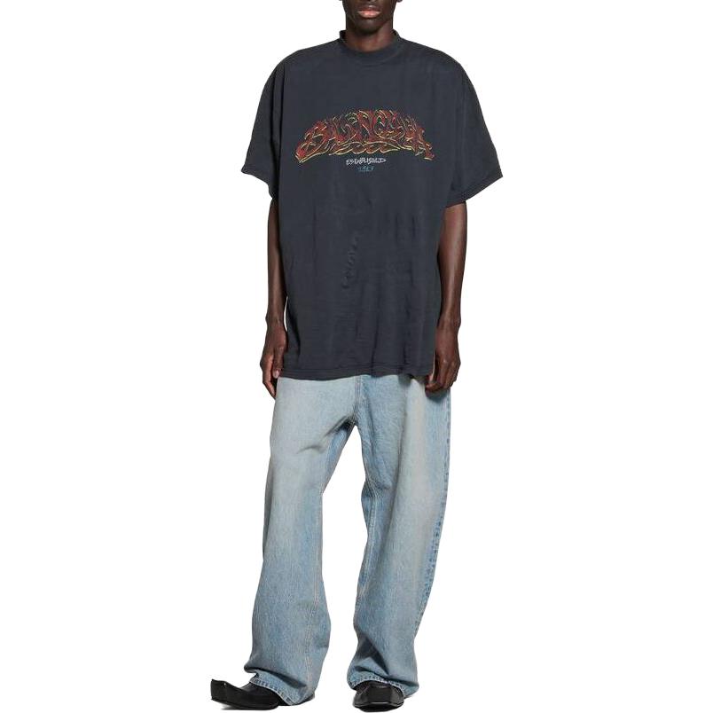 Balenciaga Offshore Black Graphic Print Unisex Oversized T-Shirt. 739028TPVM81568 圖 6