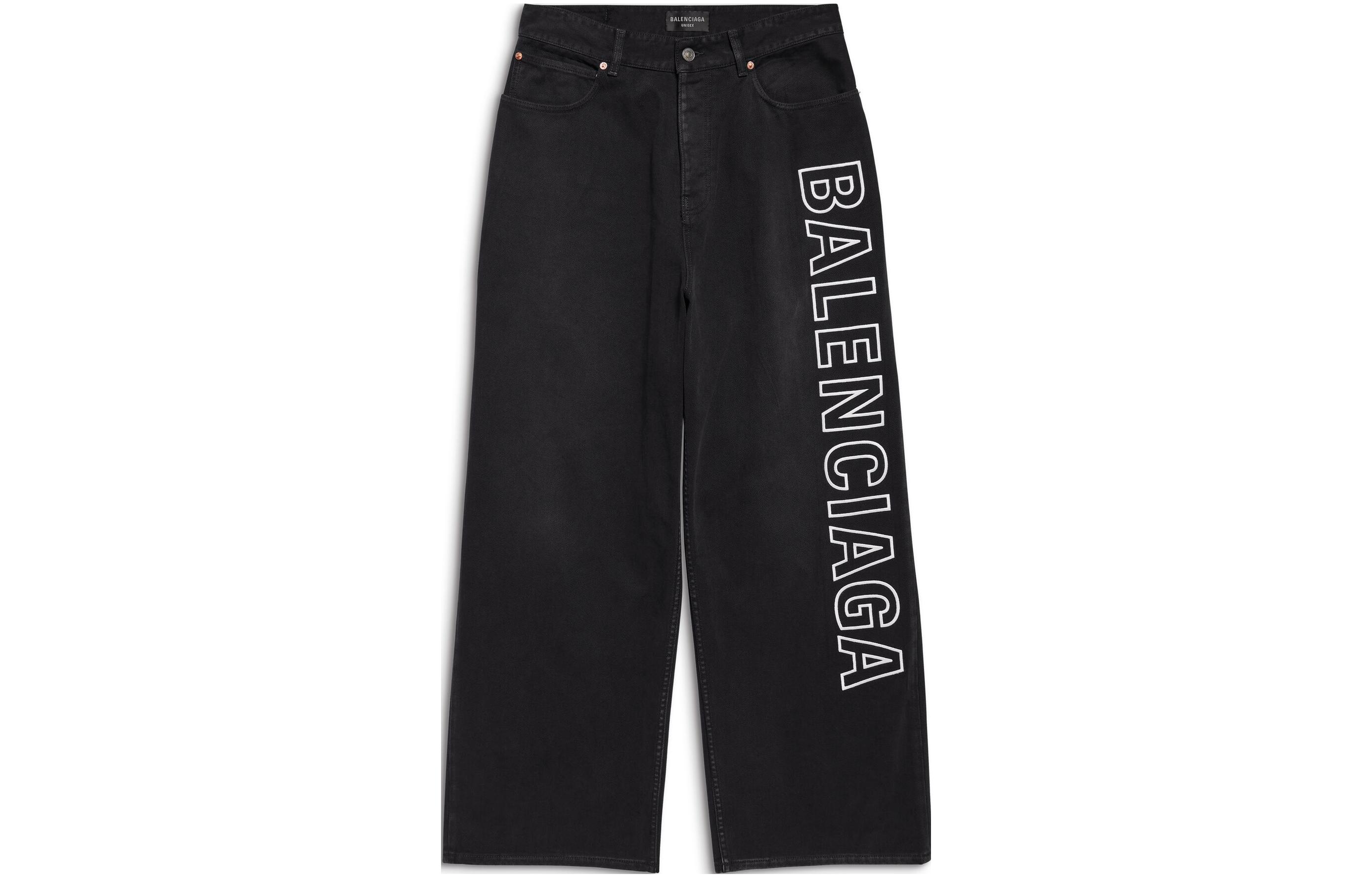 Balenciaga Outline Black Baggy Pants  Relaxed Fit with Letter Print. 767981TNW111672