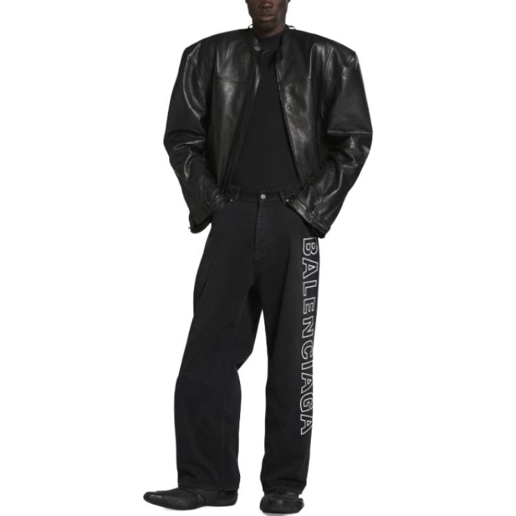 Shop 巴黎世家黑色寬鬆輪廓字母印花長褲 (休閒版型) 767981TNW111672