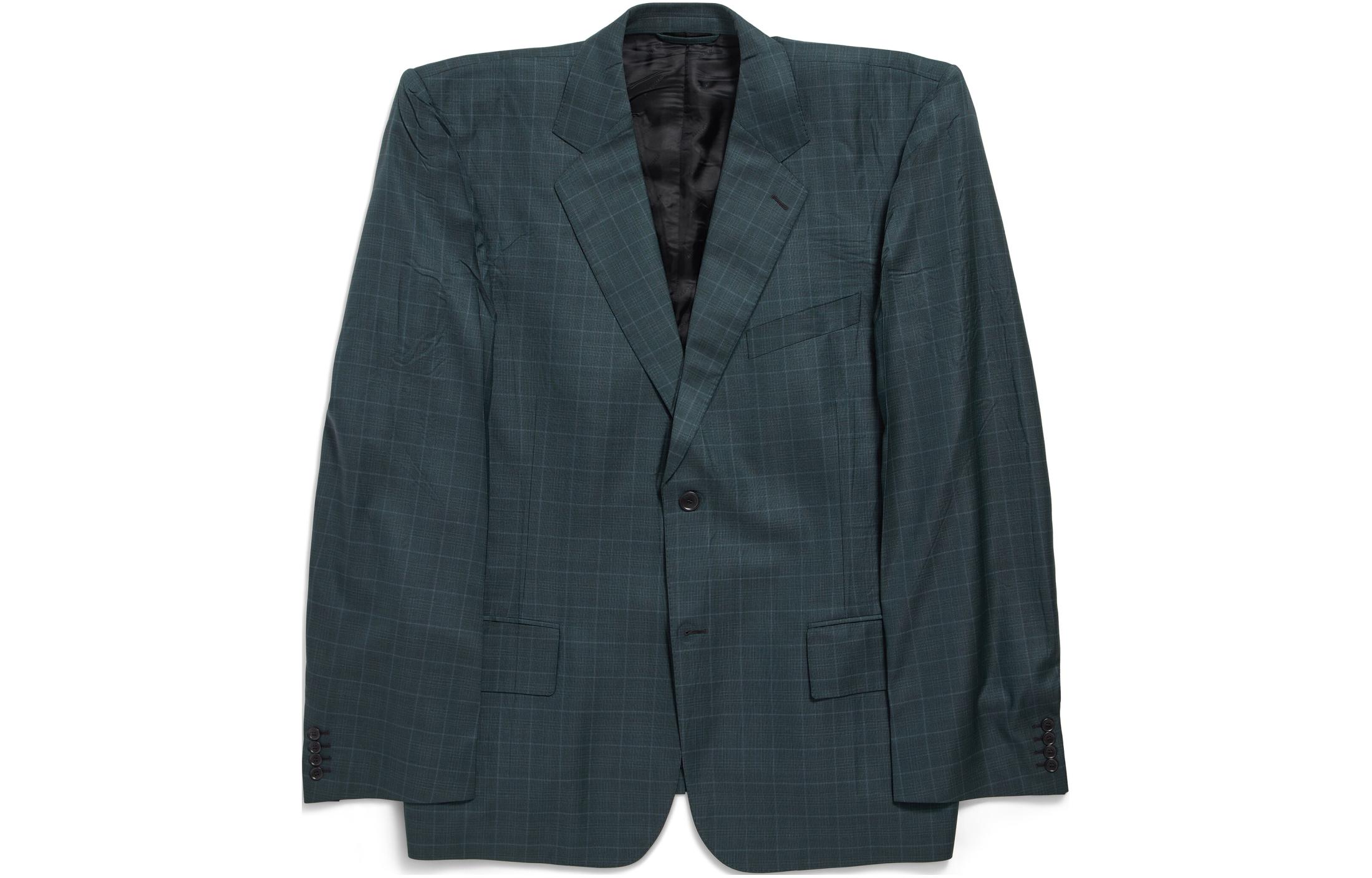 Balenciaga Oversized Boxy Straight-Cut Blazer Jacket in Deep Green 790795TQT183004