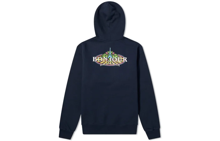 Balenciaga Oversized Letter Print Hoodie Navy Blue 600583THV618065