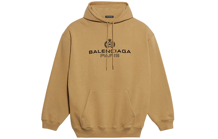 Balenciaga Oversized Logo Print Fleece Hoodie Khaki 570811TIV259605