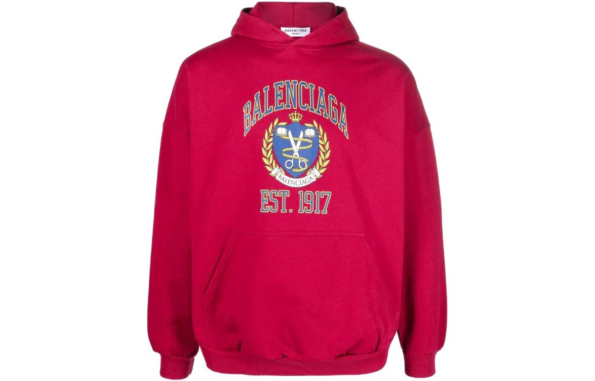 Balenciaga Oversized Logo Print Hoodie Unisex Regular Fit Red Hoodie. 675003TLV906163