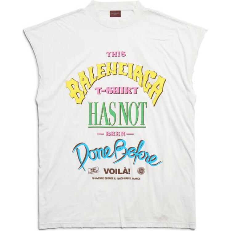 Balenciaga Oversized Off-White Thin Jersey Sleeveless T-Shirt  Casual Fit. 767844TQVW39012