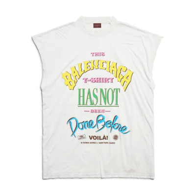 Balenciaga Oversized Off-White Thin Jersey Sleeveless T-Shirt Casual Fit. 767844TQVW39012