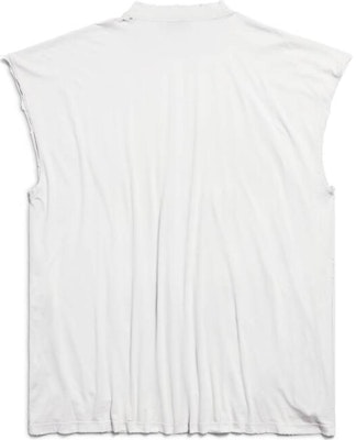 Balenciaga Oversized T-Shirt Tanpa Lengan Off-White Jersey Nipis Kasual. 767844TQVW39012 Lookbook Balenciaga Oversized T-Shirt Tanpa Lengan Off-White Jersey Nipis Kasual. 767844TQVW39012