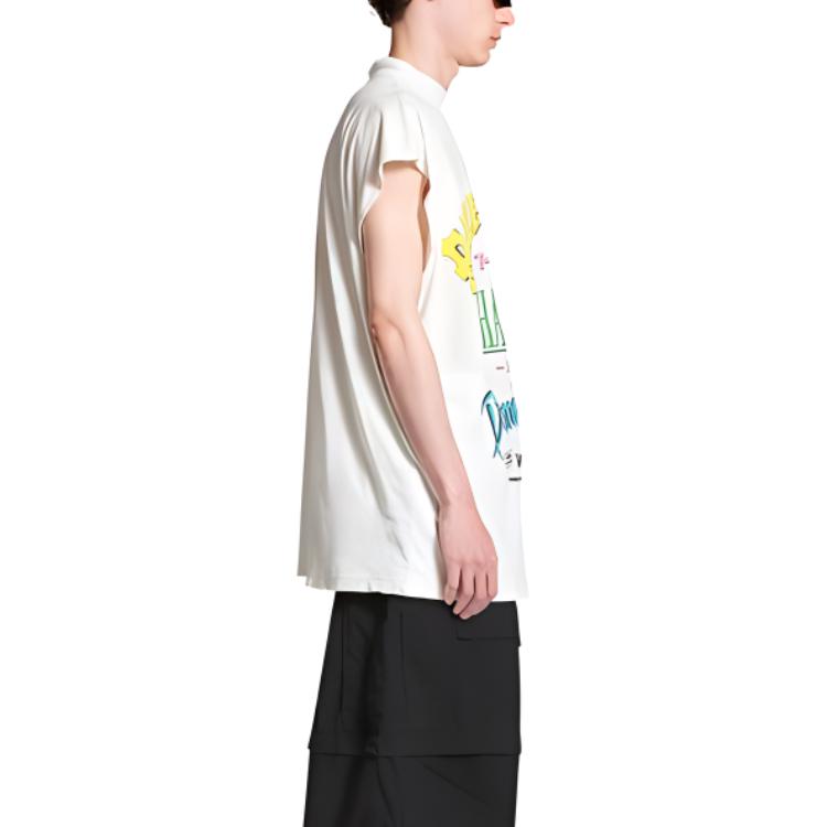 Details for Balenciaga Oversized T-Shirt Tanpa Lengan Off-White Jersey Nipis Kasual. 767844TQVW39012