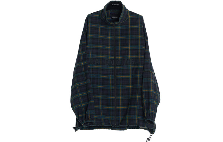 Balenciaga Oversized Plaid Logo Jacket Green Long Sleeve 571439TGM113258