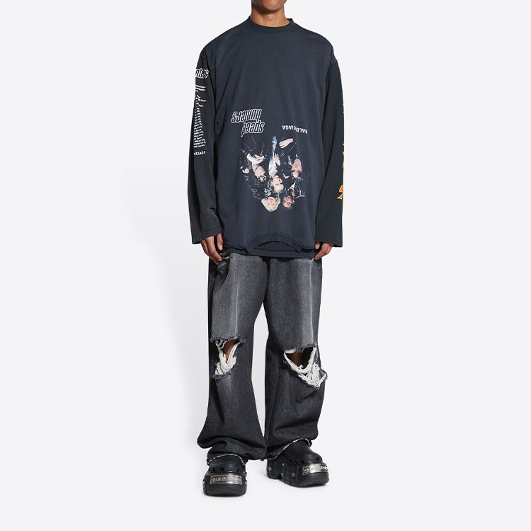Shop Balenciaga 寬鬆版SS22 Speed Hunter圖案黑色長袖T恤 男女款 698155TMVC91000