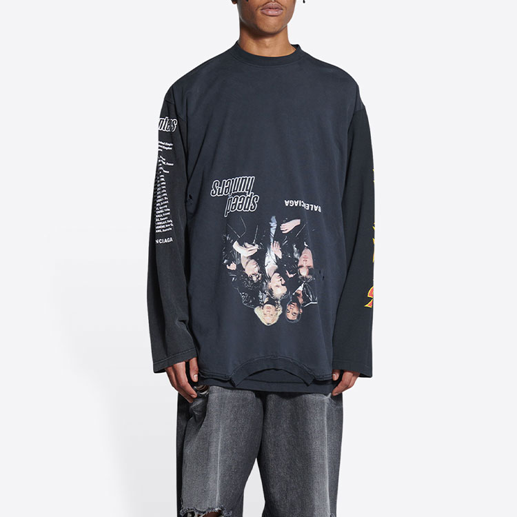 Purchase Balenciaga 寬鬆版SS22 Speed Hunter圖案黑色長袖T恤 男女款 698155TMVC91000
