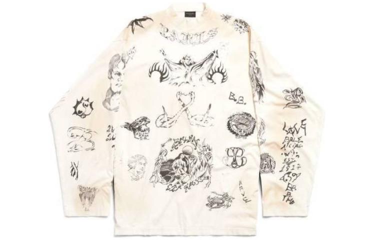 Order Balenciaga Oversized Baju Lengan Panjang Unisex Kelabu Putih Tee Grafik 790365TQVR13307