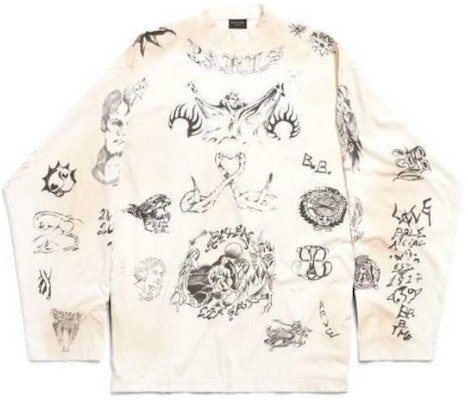 Balenciaga Oversized Baju Lengan Panjang Unisex Kelabu Putih Tee Grafik 790365TQVR13307 Order Balenciaga Oversized Baju Lengan Panjang Unisex Kelabu Putih Tee Grafik 790365TQVR13307