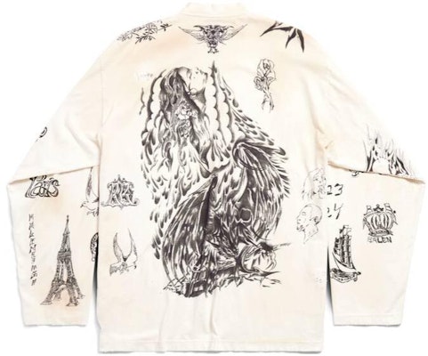 Balenciaga Oversized Baju Lengan Panjang Unisex Kelabu Putih Tee Grafik 790365TQVR13307 Lookbook Balenciaga Oversized Baju Lengan Panjang Unisex Kelabu Putih Tee Grafik 790365TQVR13307