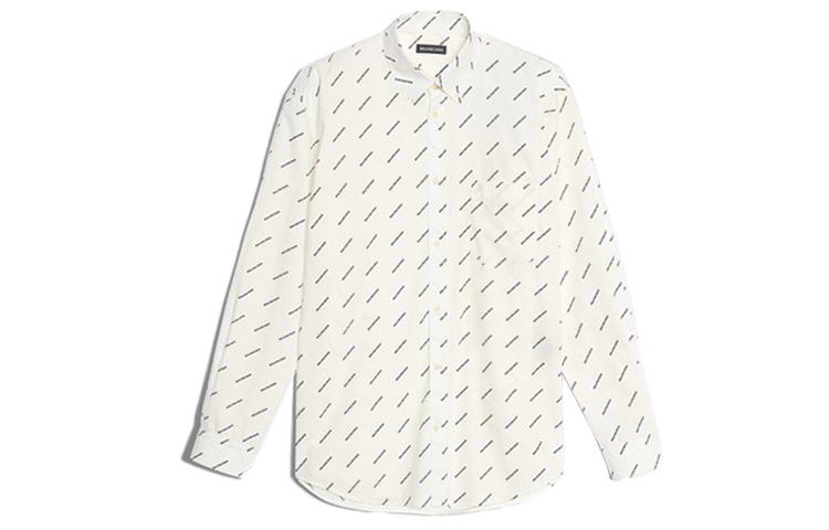 Balenciaga Paris All-Over Logo Casual Long Sleeve Shirt White Regular Fit 534333TBL969040