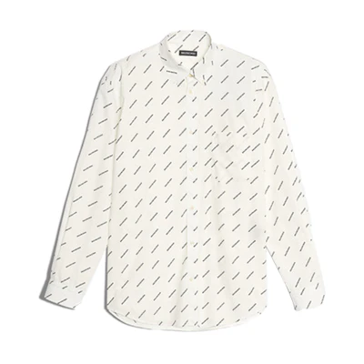 Balenciaga Paris All-Over Logo Casual Long Sleeve Shirt White Regular Fit 534333TBL969040