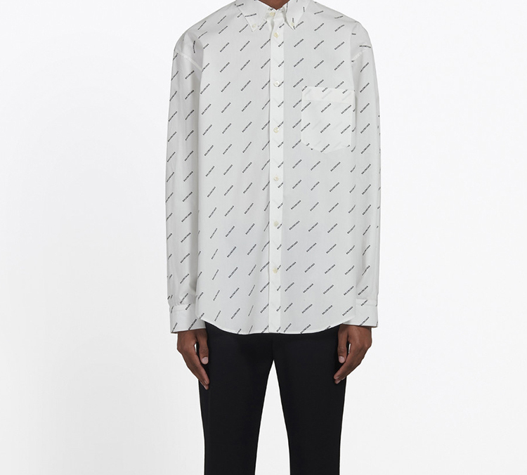 Shop 발렌시아가 파리 올오버 로고 화이트 캐주얼 긴팔 셔츠 레귤러핏 534333TBL969040