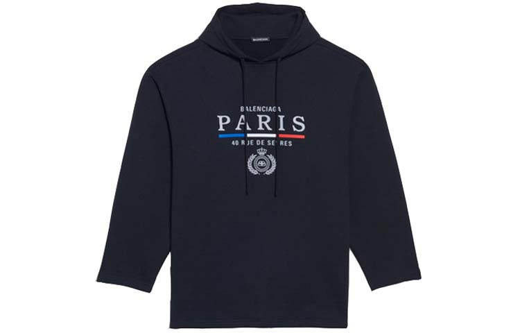 Balenciaga Paris Flag Velvet Logo Hoodie Unisex Black 594576TGV491000