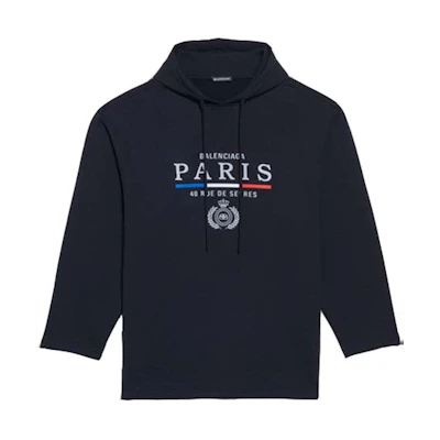 Balenciaga Paris Flag Velvet Logo Hoodie Unisex Black 594576TGV491000