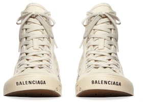 巴黎世家 巴黎 高幫 塗鴉 棉質 高幫 系帶 時尚板鞋 男款 白色 做舊版 Purchase 巴黎世家 巴黎 高幫 塗鴉 棉質 高幫 系帶 時尚板鞋 男款 白色 做舊版