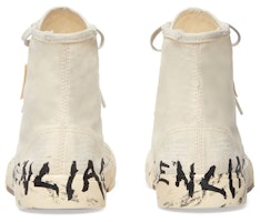 巴黎世家 巴黎 高幫 塗鴉 棉質 高幫 系帶 時尚板鞋 男款 白色 做舊版 Details for 巴黎世家 巴黎 高幫 塗鴉 棉質 高幫 系帶 時尚板鞋 男款 白色 做舊版