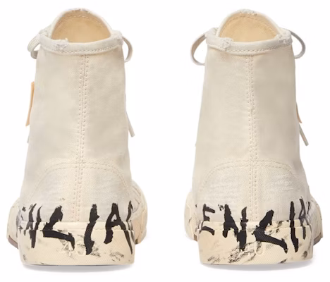 Balenciaga Paris Kasut High Top 'Putih Rosak Kapas & Getah Putih dengan Grafiti' 688752W3RR49010 Details for Balenciaga Paris Kasut High Top 'Putih Rosak Kapas & Getah Putih dengan Grafiti' 688752W3RR49010