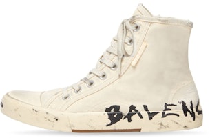 Balenciaga Paris High Top Sneakers 'White Destroyed Cotton and White Rubber with Graffiti' 688752W3RR49010 Balenciaga Paris High Top Sneakers 'White Destroyed Cotton and White Rubber with Graffiti' 688752W3RR49010