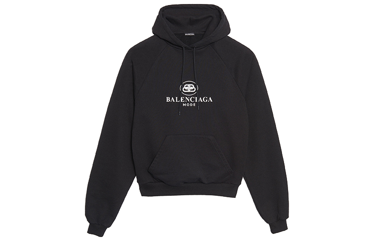 Balenciaga Paris Logo Print Hoodie Unisex Black/White Regular Fit 571194TFV751000