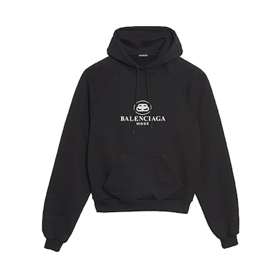 Balenciaga Paris Logo Print Hoodie Unisex Black/White Regular Fit 571194TFV751000