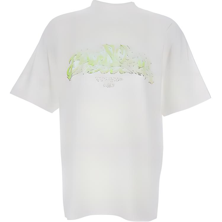 Buy 巴黎世家 男士巴黎标志印花宽松版白色T恤 764235TPVM89163