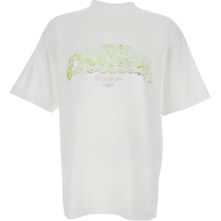 Order 巴黎世家 男士巴黎标志印花宽松版白色T恤 764235TPVM89163