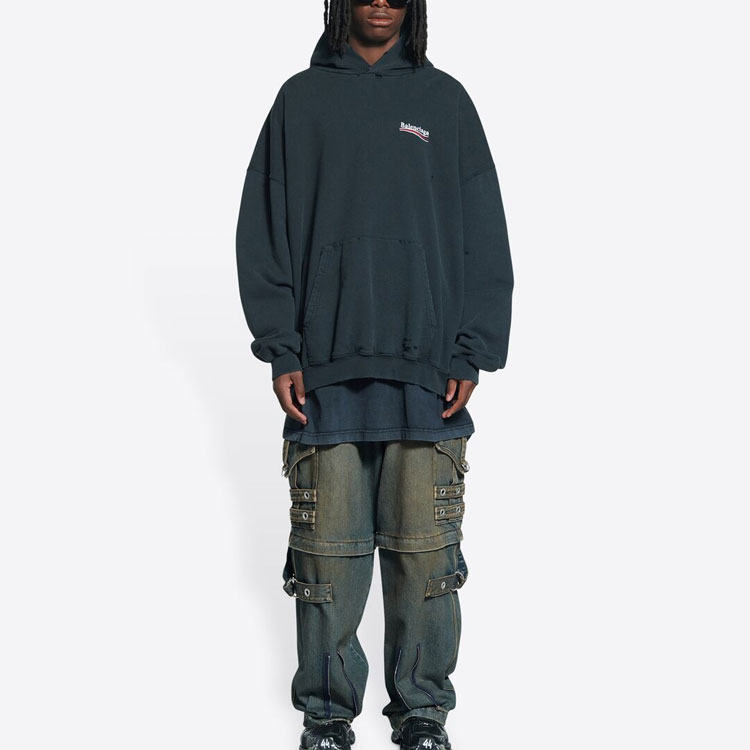 Balenciaga Paris Logo Unisex Oversized Black Hoodie Sweatshirt 620973TKVI99034 圖 4