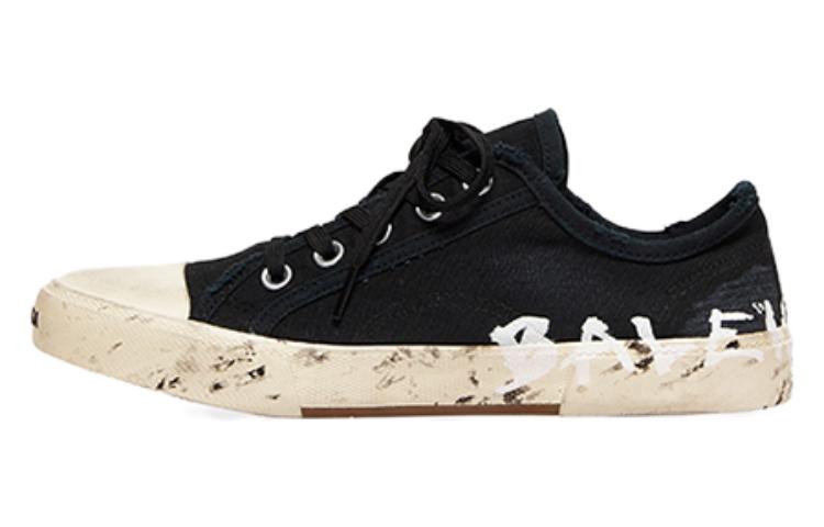 Balenciaga Paris Low Top Sneakers 'Black Destroyed Cotton and White Rubber with Graffiti' 688754W3RR51099