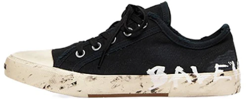Balenciaga Paris Low Top Sneakers 'Black Destroyed Cotton and White Rubber with Graffiti' 688754W3RR51099 Balenciaga Paris Low Top Sneakers 'Black Destroyed Cotton and White Rubber with Graffiti' 688754W3RR51099