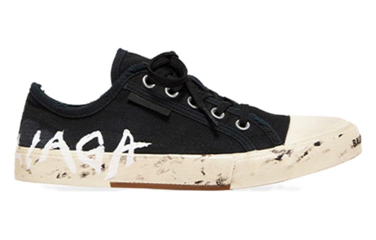 Lookbook Balenciaga Paris Low Top Sneakers 'Black Destroyed Cotton and White Rubber with Graffiti' 688754W3RR51099