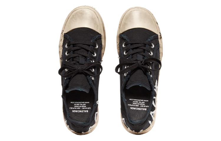 Shop Balenciaga Paris Low Top Sneakers 'Black Destroyed Cotton and White Rubber with Graffiti' 688754W3RR51099